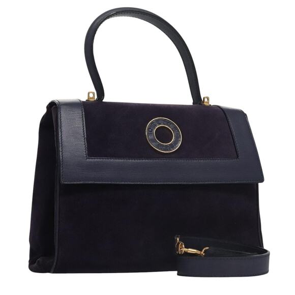 CELINE Hand Bag Suede Leather Purple Gold - Picture 1 of 13